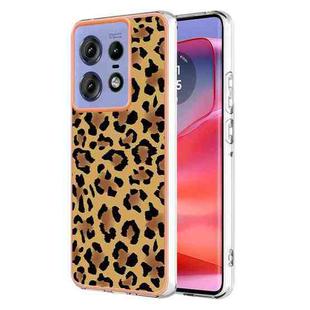 For Motorola Edge 50 Pro Electroplating Marble Dual-side IMD Phone Case(Leopard Print)