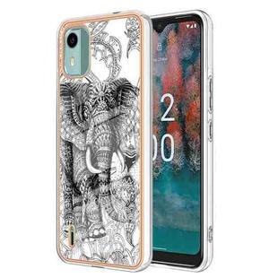 For Nokia C12 Electroplating Marble Dual-side IMD Phone Case(Totem Elephant)