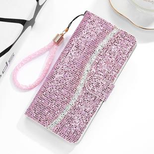 For Xiaomi Redmi Note 8 Glitter Powder Horizontal Flip Leather Case with Card Slots & Holder & Lanyard(Pink)