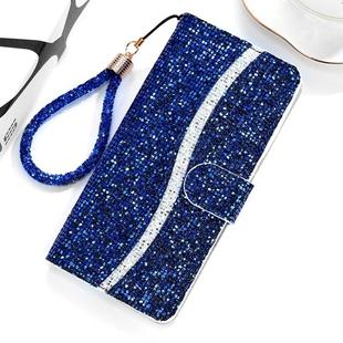 For Xiaomi Redmi Note 8 Pro Glitter Powder Horizontal Flip Leather Case with Card Slots & Holder & Lanyard(Blue)