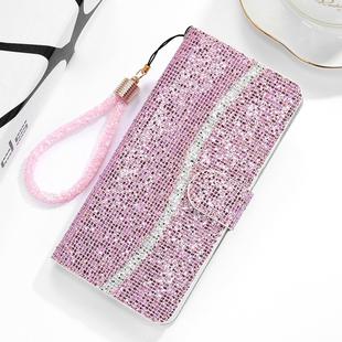 For Xiaomi Redmi Note 8T Glitter Powder Horizontal Flip Leather Case with Card Slots & Holder & Lanyard(Pink)