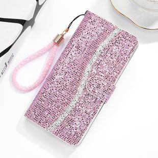 For Xiaomi Redmi Note 9 Pro Glitter Powder Horizontal Flip Leather Case with Card Slots & Holder & Lanyard(Pink)