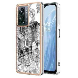 For OnePlus Nord N300 Electroplating Marble Dual-side IMD Phone Case(Totem Elephant)