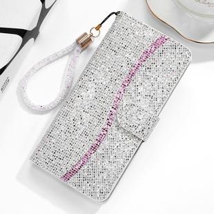 For Huawei P40 Lite E Glitter Powder Horizontal Flip Leather Case with Card Slots & Holder & Lanyard(Silver)
