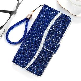 For Huawei P40 Lite E Glitter Powder Horizontal Flip Leather Case with Card Slots & Holder & Lanyard(Blue)