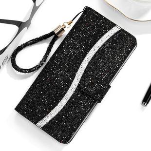 For Huawei P Smart Z Glitter Powder Horizontal Flip Leather Case with Card Slots & Holder & Lanyard(Black)