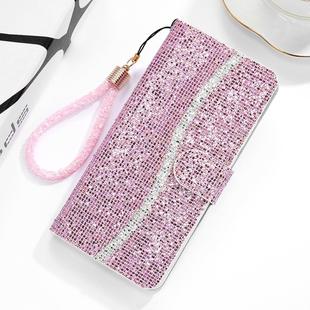 For Huawei P Smart (2019) Glitter Powder Horizontal Flip Leather Case with Card Slots & Holder & Lanyard(Pink)