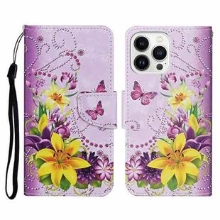 For iPhone 15 Pro 3D Colored Drawing Flip Leather Phone Case(Yellow Flowers)