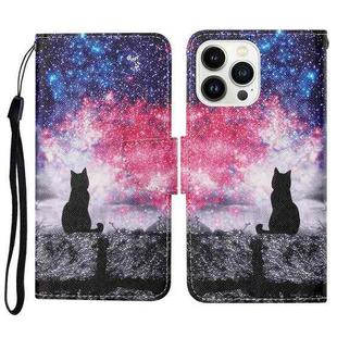 For iPhone 15 Pro 3D Colored Drawing Flip Leather Phone Case(Star Cat)