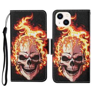 For iPhone 15 Plus 3D Colored Drawing Flip Leather Phone Case(Flame Skull)