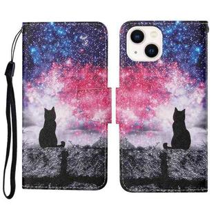 For iPhone 15 Plus 3D Colored Drawing Flip Leather Phone Case(Star Cat)