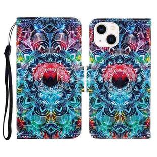 For iPhone 15 Plus 3D Colored Drawing Flip Leather Phone Case(Mandala)
