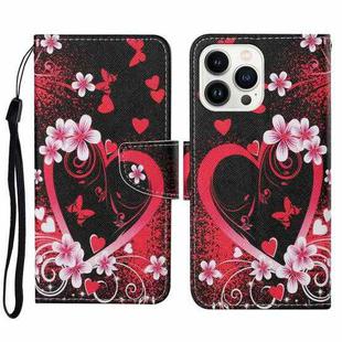 For iPhone 16 Pro Max 3D Colored Drawing Flip Leather Phone Case(Red Heart)