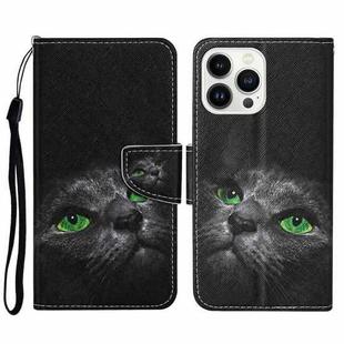 For iPhone 16 Pro 3D Colored Drawing Flip Leather Phone Case(Black Cat)