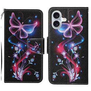 For iPhone 16 Plus 3D Colored Drawing Flip Leather Phone Case(Fluorescent Butterfly)