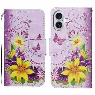 For iPhone 16 Plus 3D Colored Drawing Flip Leather Phone Case(Yellow Flowers)