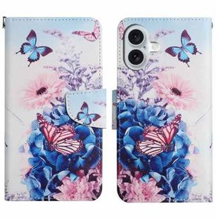 For iPhone 16 Plus 3D Colored Drawing Flip Leather Phone Case(Purple butterfly)