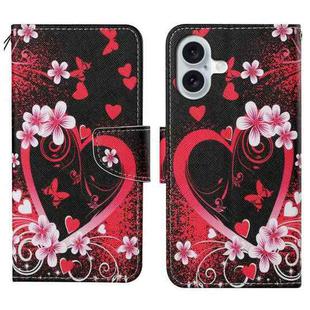 For iPhone 16 3D Colored Drawing Flip Leather Phone Case(Red Heart)