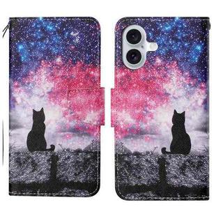 For iPhone 16 3D Colored Drawing Flip Leather Phone Case(Star Cat)