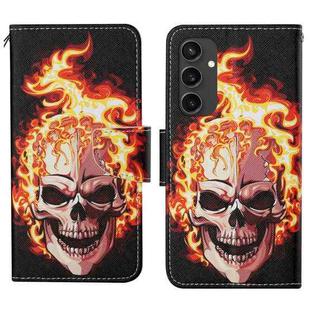 For Samsung Galaxy S24 FE 5G 3D Colored Drawing Flip Leather Phone Case(Flame Skull)