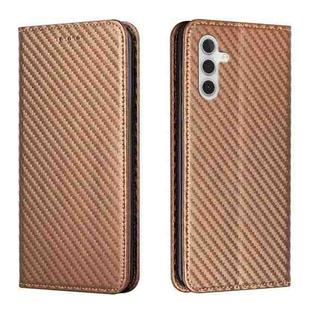 For Samsung Galaxy S23 FE 5G Carbon Fiber Texture Flip Holder Leather Phone Case(Brown)