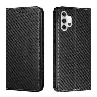For Samsung Galaxy A32 4G Carbon Fiber Texture Flip Holder Leather Phone Case(Black)