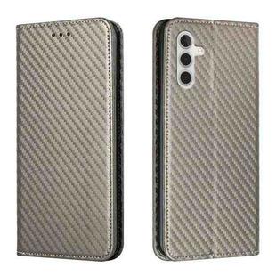 For Samsung Galaxy A05S Carbon Fiber Texture Flip Holder Leather Phone Case(Grey)
