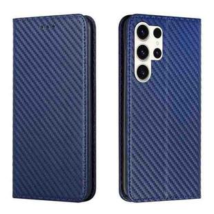 For Samsung Galaxy S24 Ultra 5G Carbon Fiber Texture Flip Holder Leather Phone Case(Blue)