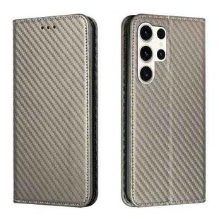 For Samsung Galaxy S24 Ultra 5G Carbon Fiber Texture Flip Holder Leather Phone Case(Grey)