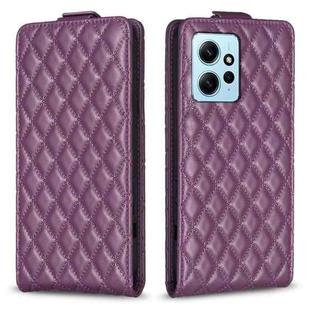 For Redmi Note 12 4G Global Diamond Lattice Vertical Flip Leather Phone Case(Dark Purple)