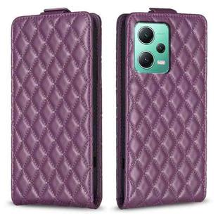 For Redmi Note 12 5G Global Diamond Lattice Vertical Flip Leather Phone Case(Dark Purple)