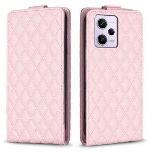 For Redmi Note 12 Pro Global Diamond Lattice Vertical Flip Leather Phone Case(Pink)