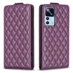 For Xiaomi 12T / 12T Pro Diamond Lattice Vertical Flip Leather Phone Case(Dark Purple)