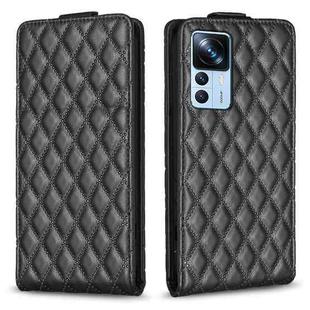 For Xiaomi 12T / 12T Pro Diamond Lattice Vertical Flip Leather Phone Case(Black)