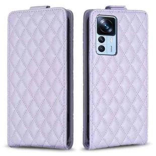 For Xiaomi 12T / 12T Pro Diamond Lattice Vertical Flip Leather Phone Case(Purple)