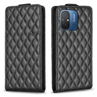 For Xiaomi Poco C55 / Redmi 12C Diamond Lattice Vertical Flip Leather Phone Case(Black)