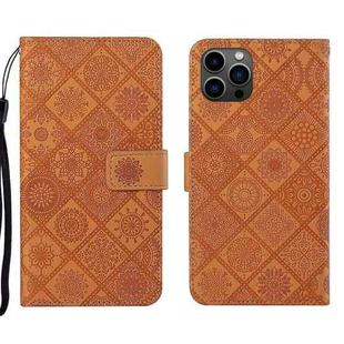 For iPhone 15 Pro Max Ethnic Style Embossed Pattern Leather Phone Case(Brown)