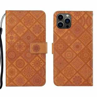 For iPhone 15 Pro Ethnic Style Embossed Pattern Leather Phone Case(Brown)