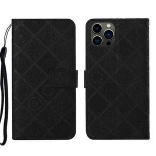 For iPhone 15 Pro Ethnic Style Embossed Pattern Leather Phone Case(Black)