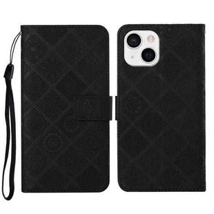 For iPhone 15 Plus Ethnic Style Embossed Pattern Leather Phone Case(Black)