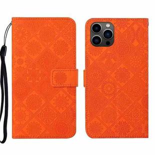 For iPhone 16 Pro Max Ethnic Style Embossed Pattern Leather Phone Case(Orange)