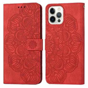For iPhone 15 Pro Max Mandala Embossed Flip Leather Phone Case(Red)