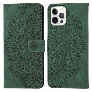 For iPhone 15 Pro Max Mandala Embossed Flip Leather Phone Case(Green)