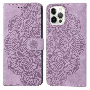 For iPhone 15 Pro Max Mandala Embossed Flip Leather Phone Case(Purple)