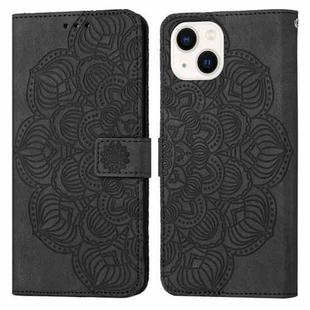 For iPhone 15 Plus Mandala Embossed Flip Leather Phone Case(Black)