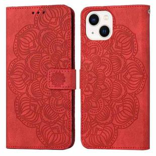 For iPhone 15 Mandala Embossed Flip Leather Phone Case(Red)
