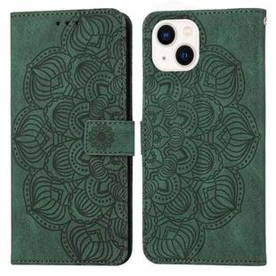 For iPhone 15 Mandala Embossed Flip Leather Phone Case(Green)