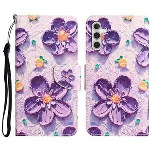 For Samsung Galaxy S23 FE 5G Colored Drawing Leather Phone Case(Purple Flower)