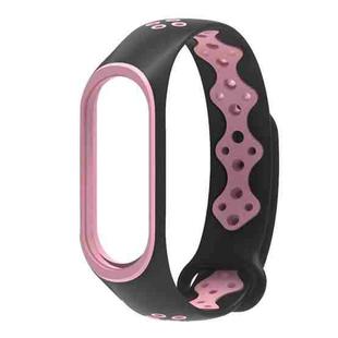 For Xiaomi Mi Band 3 / 4 Mijobs Sporty Fashion Two-color Silicone Watch Band(Black Pink)