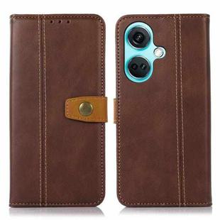 For OnePlus Nord CE3 5G Stitching Thread Calf Texture Leather Phone Case(Brown)